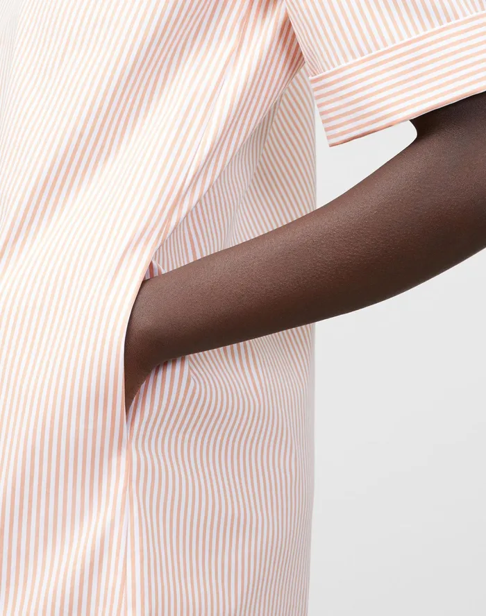 Women Lafayette 148 New York Dresses Petite Andie Dress In Kindcotton Courtland Stripe Tanned Coral Multi