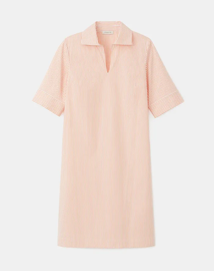 Women Lafayette 148 New York Dresses Petite Andie Dress In Kindcotton Courtland Stripe Tanned Coral Multi