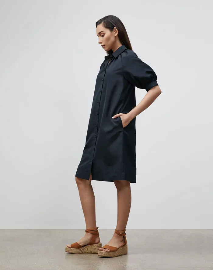 Women Lafayette 148 New York Dresses Petite Brennan Dress In Italian Crafted Taffeta Black