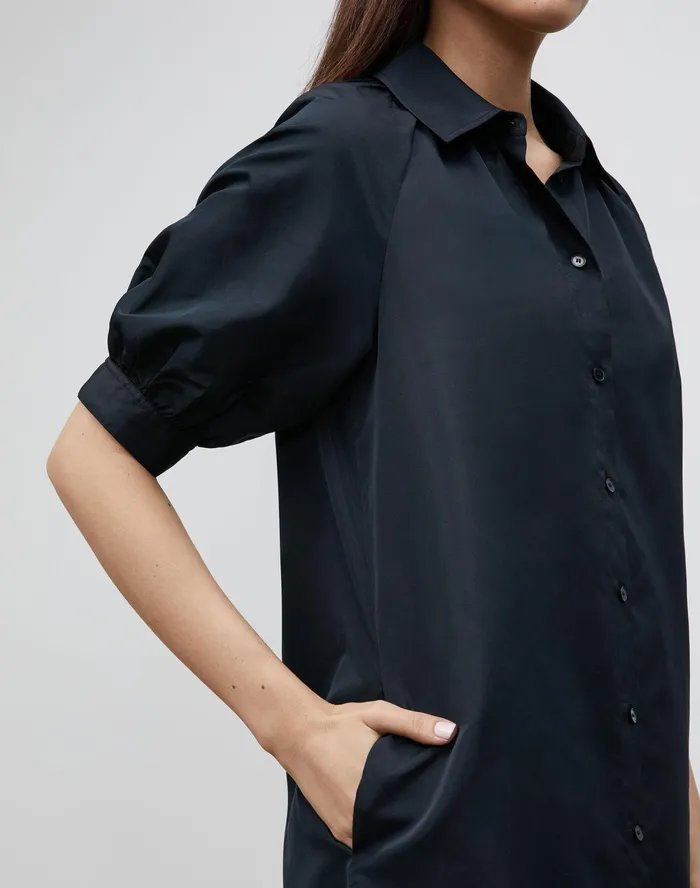 Women Lafayette 148 New York Dresses Petite Brennan Dress In Italian Crafted Taffeta Black