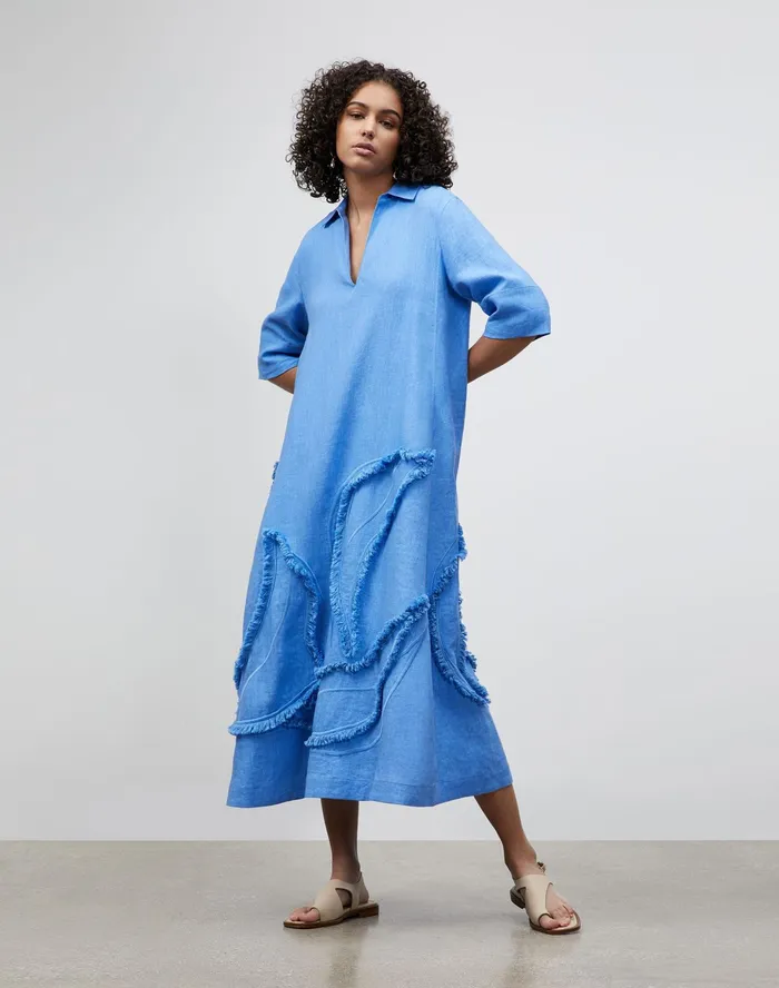 Women Lafayette 148 New York Dresses PlusSize Sera Dress In Eyelash Embellished Summer Linen Bluebell Women Lafayette 148 New York Dresses PlusSize Sera Dress In Eyelash Embellished Summer Linen Bluebell