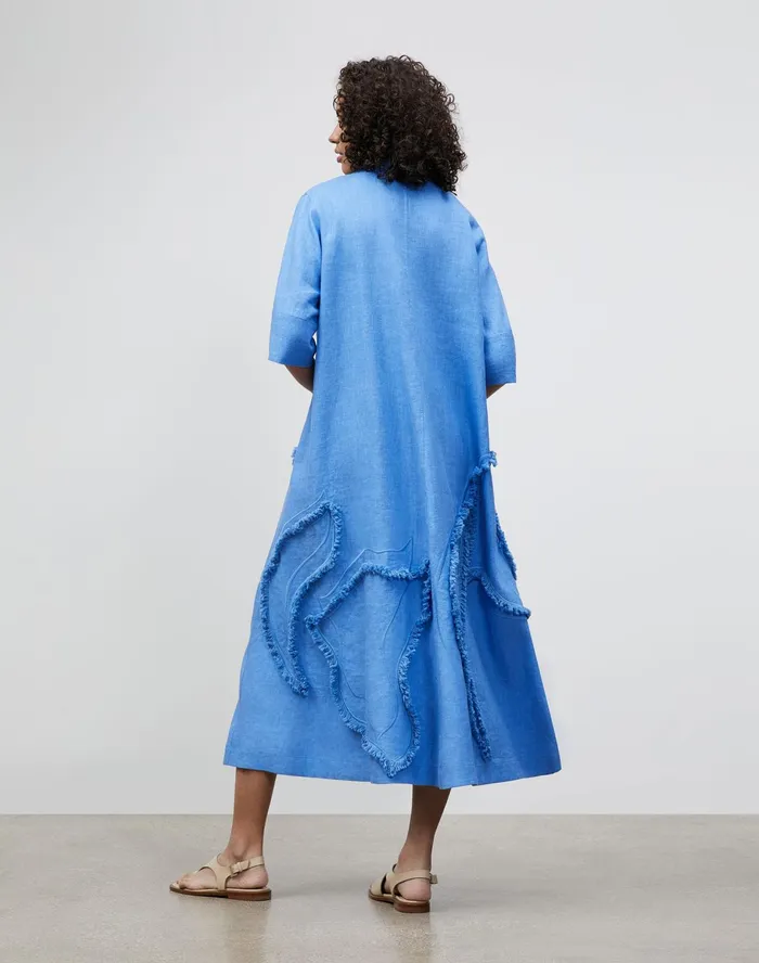 Women Lafayette 148 New York Dresses PlusSize Sera Dress In Eyelash Embellished Summer Linen Bluebell