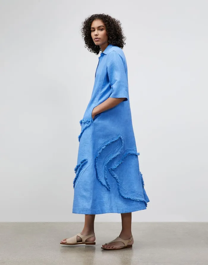 Women Lafayette 148 New York Dresses PlusSize Sera Dress In Eyelash Embellished Summer Linen Bluebell