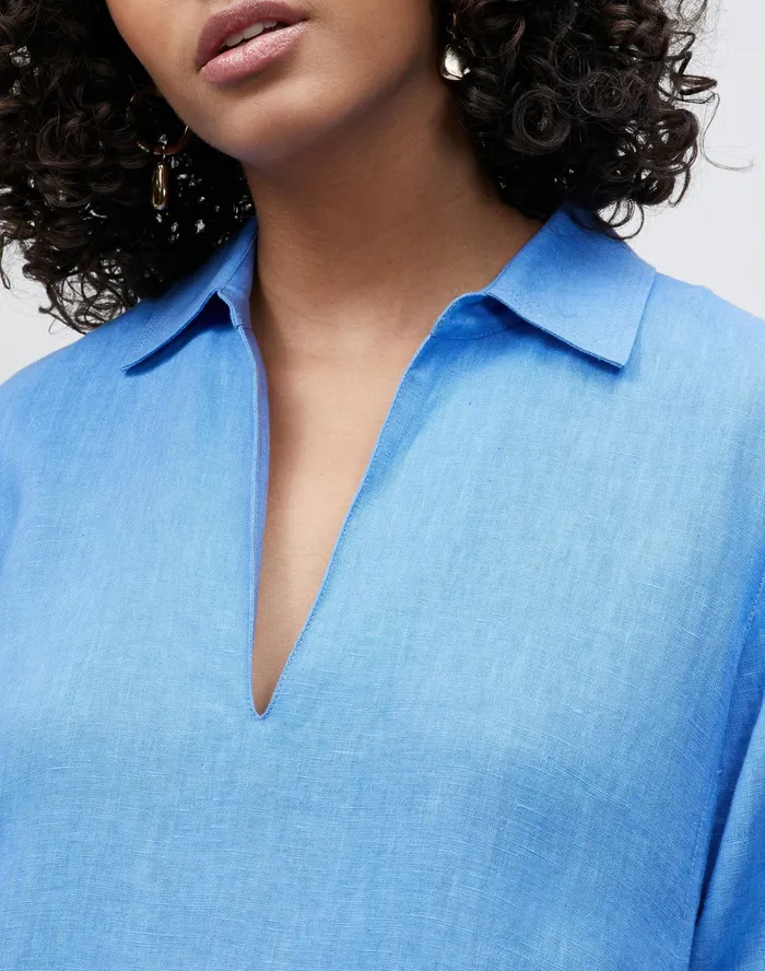 Women Lafayette 148 New York Dresses PlusSize Sera Dress In Eyelash Embellished Summer Linen Bluebell