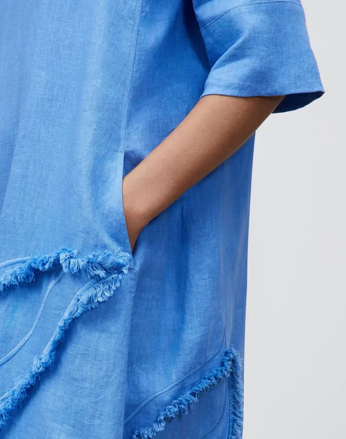 Women Lafayette 148 New York Dresses PlusSize Sera Dress In Eyelash Embellished Summer Linen Bluebell