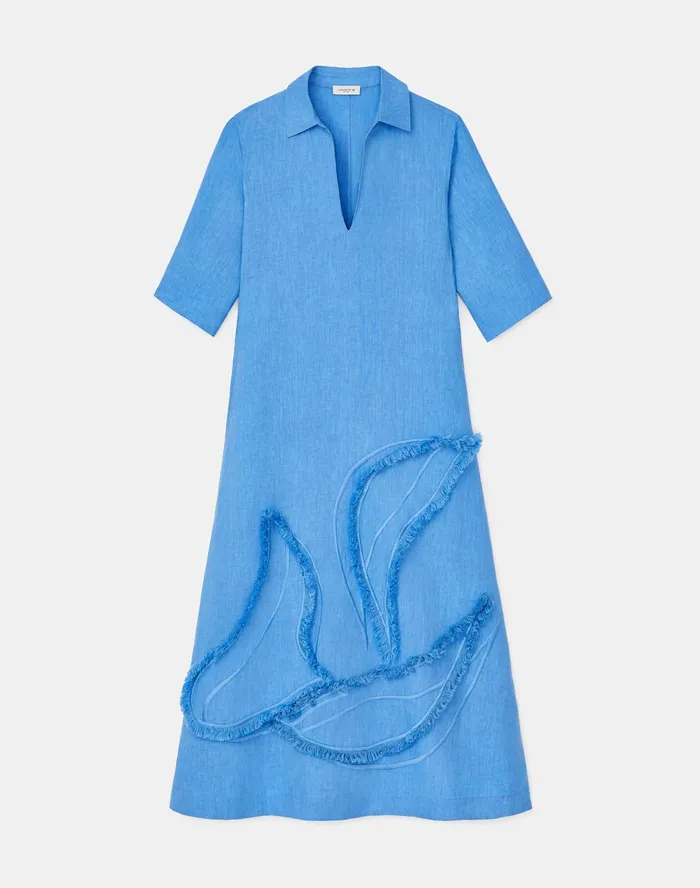 Women Lafayette 148 New York Dresses PlusSize Sera Dress In Eyelash Embellished Summer Linen Bluebell