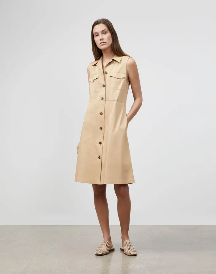 Women Lafayette 148 New York Dresses Sonny Dress In Skylight Cotton Honeynut