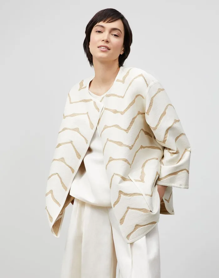 Women Lafayette 148 New York Jackets and Blazers Hopkins Reversible Jacket In Italian Rattan Wave Jacquard Honeynut Multi Women Lafayette 148 New York Jackets and Blazers Hopkins Reversible Jacket In Italian Rattan Wave Jacquard Honeynut Multi