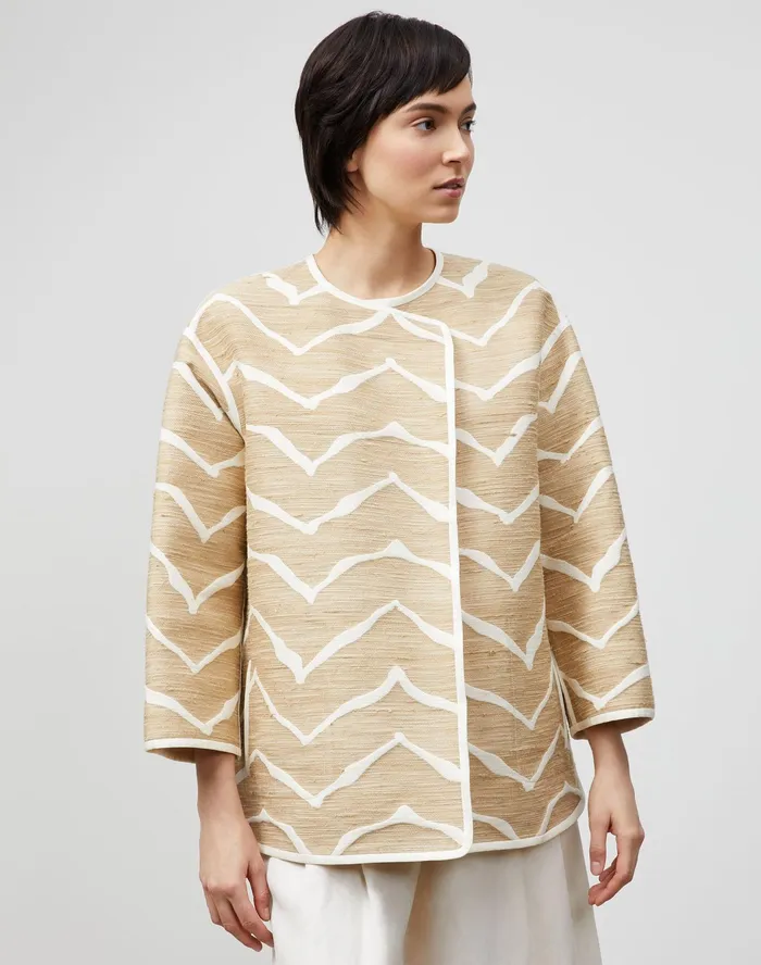 Women Lafayette 148 New York Jackets and Blazers Hopkins Reversible Jacket In Italian Rattan Wave Jacquard Honeynut Multi