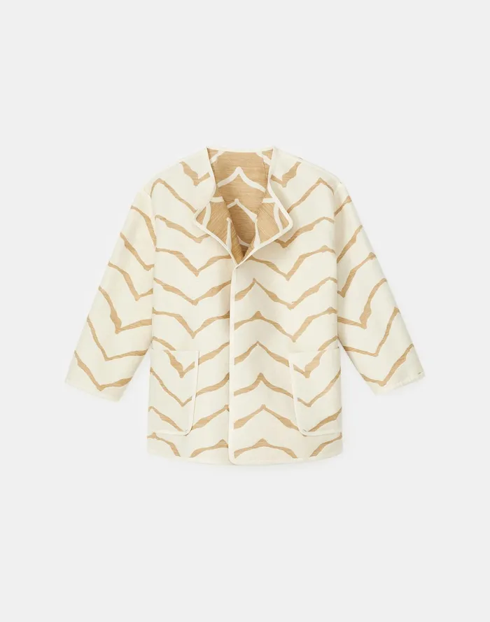 Women Lafayette 148 New York Jackets and Blazers Hopkins Reversible Jacket In Italian Rattan Wave Jacquard Honeynut Multi