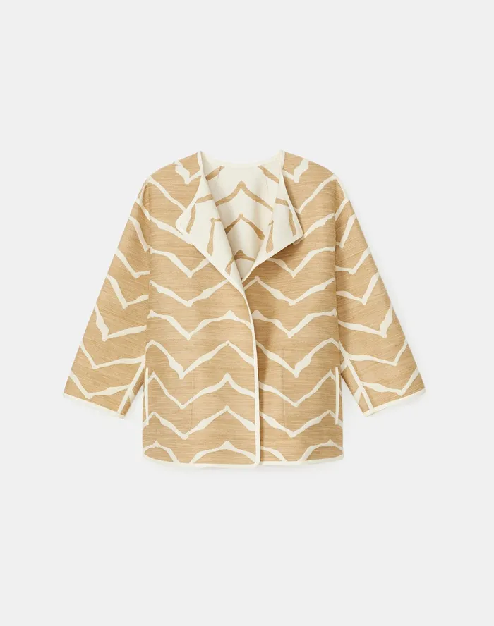 Women Lafayette 148 New York Jackets and Blazers Hopkins Reversible Jacket In Italian Rattan Wave Jacquard Honeynut Multi