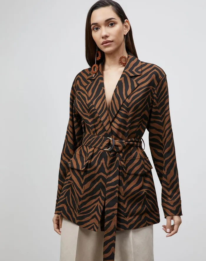 Women Lafayette 148 New York Jackets and Blazers Valeria Jacket In Zevron Print Granular Weave Mahogany Multi Women Lafayette 148 New York Jackets and Blazers Valeria Jacket In Zevron Print Granular Weave Mahogany Multi
