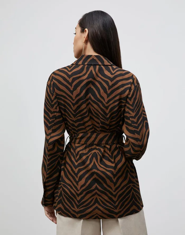 Women Lafayette 148 New York Jackets and Blazers Valeria Jacket In Zevron Print Granular Weave Mahogany Multi
