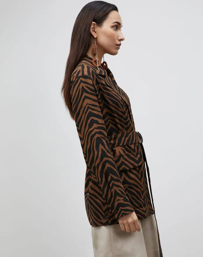 Women Lafayette 148 New York Jackets and Blazers Valeria Jacket In Zevron Print Granular Weave Mahogany Multi