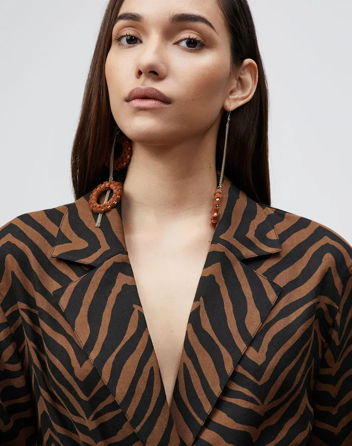 Women Lafayette 148 New York Jackets and Blazers Valeria Jacket In Zevron Print Granular Weave Mahogany Multi