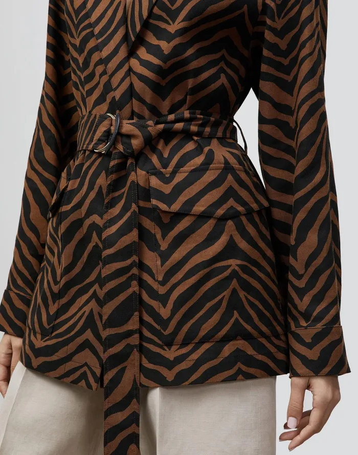 Women Lafayette 148 New York Jackets and Blazers Valeria Jacket In Zevron Print Granular Weave Mahogany Multi