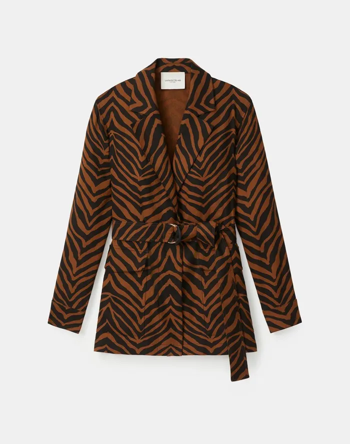 Women Lafayette 148 New York Jackets and Blazers Valeria Jacket In Zevron Print Granular Weave Mahogany Multi