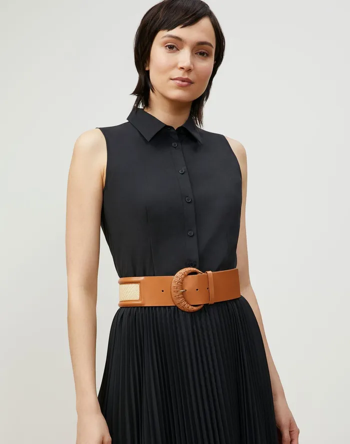 Women Lafayette 148 New York Leather Accessories Italian Leather and Raffia Belt Copper