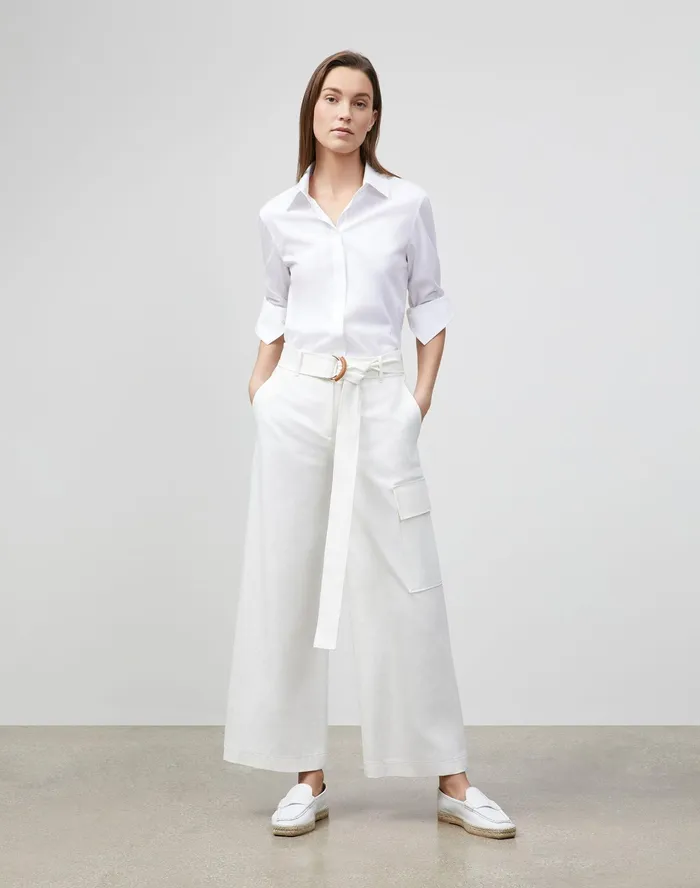Women Lafayette 148 New York Pants and Shorts Broadway Cargo Pant In Italian Techno Stretch Twill Sea Salt