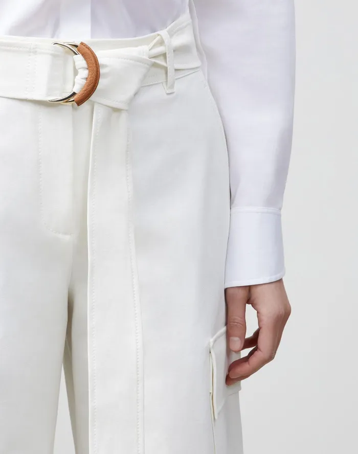 Women Lafayette 148 New York Pants and Shorts Broadway Cargo Pant In Italian Techno Stretch Twill Sea Salt