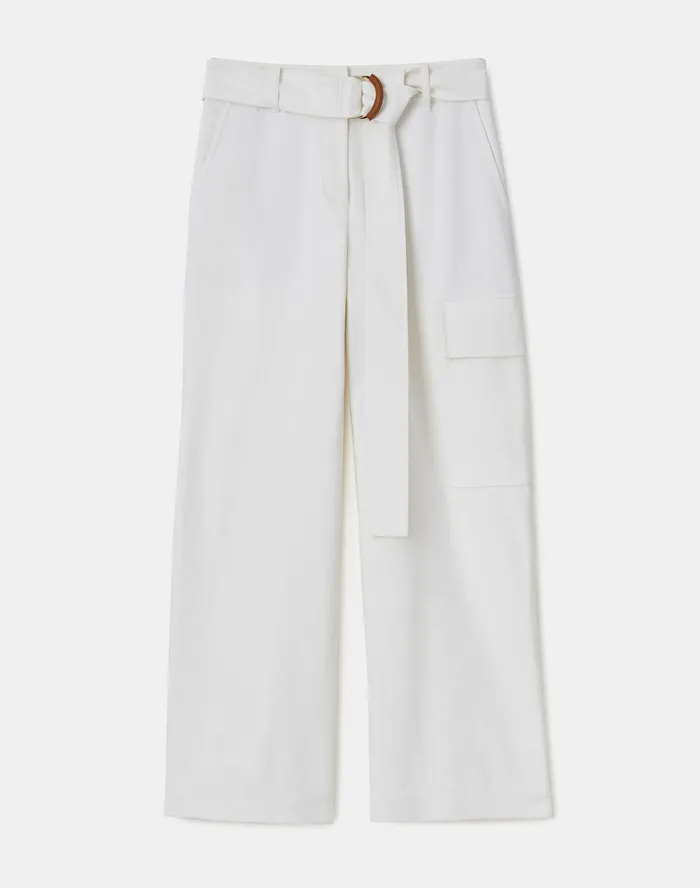 Women Lafayette 148 New York Pants and Shorts Broadway Cargo Pant In Italian Techno Stretch Twill Sea Salt