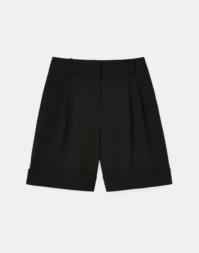 Women Lafayette 148 New York Pants and Shorts Petite Ellis Pleated Short In Finesse Crepe Black
