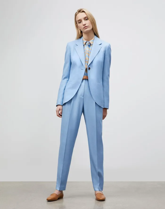 Women Lafayette 148 New York Pants and Shorts PlusSize Degraw Pant In Studio Weave Coastal Blue