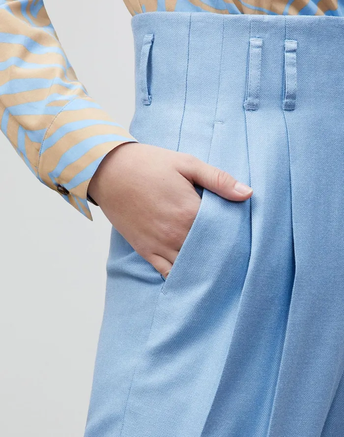 Women Lafayette 148 New York Pants and Shorts PlusSize Degraw Pant In Studio Weave Coastal Blue