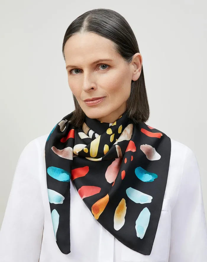 Women Lafayette 148 New York Scarves Blooming Eden Print Italian Silk Scarf Black Multi