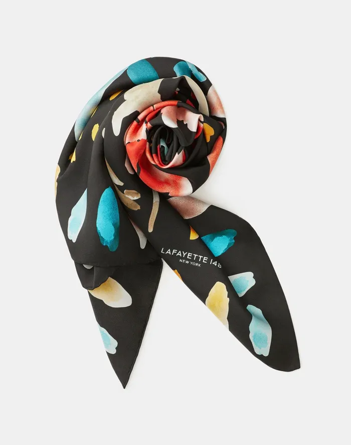Women Lafayette 148 New York Scarves Blooming Eden Print Italian Silk Scarf Black Multi