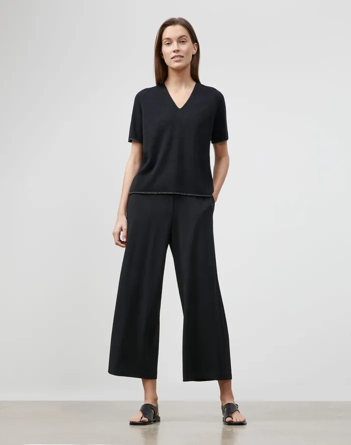 Women Lafayette 148 New York Sweaters KindCashmere Raglan Sleeve VNeck Sweater Black