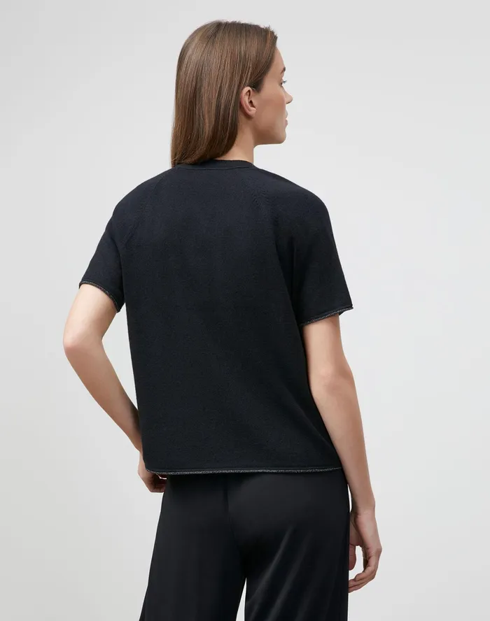 Women Lafayette 148 New York Sweaters KindCashmere Raglan Sleeve VNeck Sweater Black