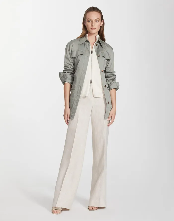 Women Lafayette 148 New York Sweaters PlusSize Cotton Silk Tape Knit Bomber Creme Fraiche