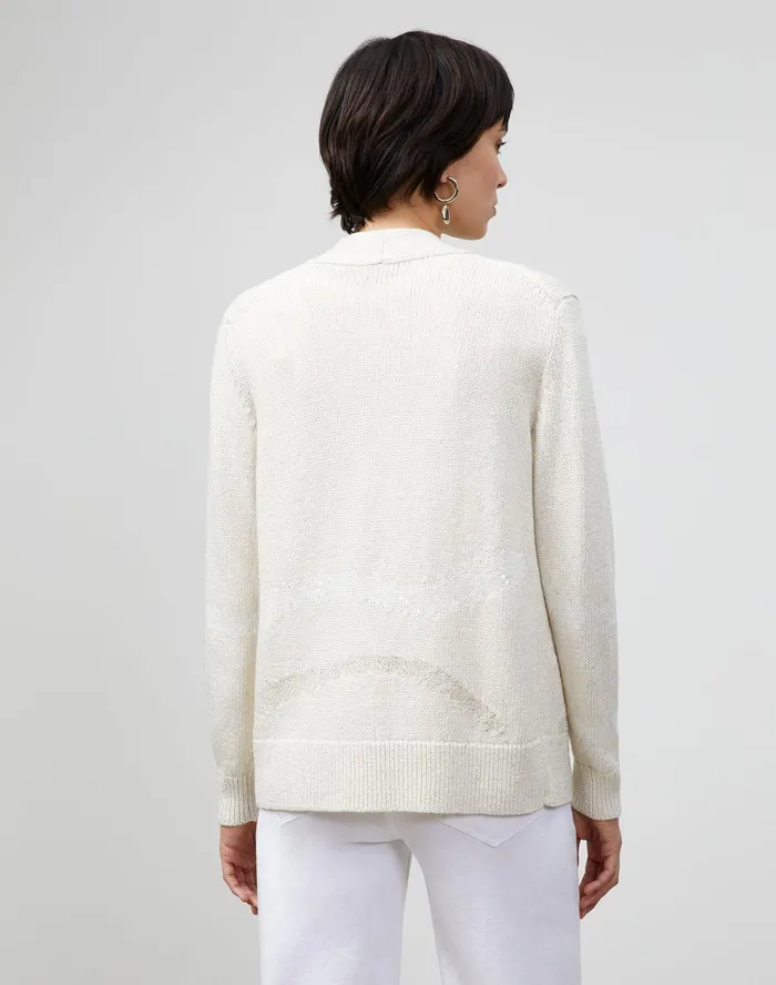 Women Lafayette 148 New York Sweaters PlusSize Italian LinenCotton Intarsia Open Front Cardigan Cloud Multi