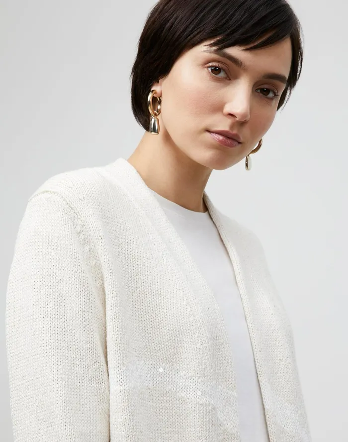 Women Lafayette 148 New York Sweaters PlusSize Italian LinenCotton Intarsia Open Front Cardigan Cloud Multi