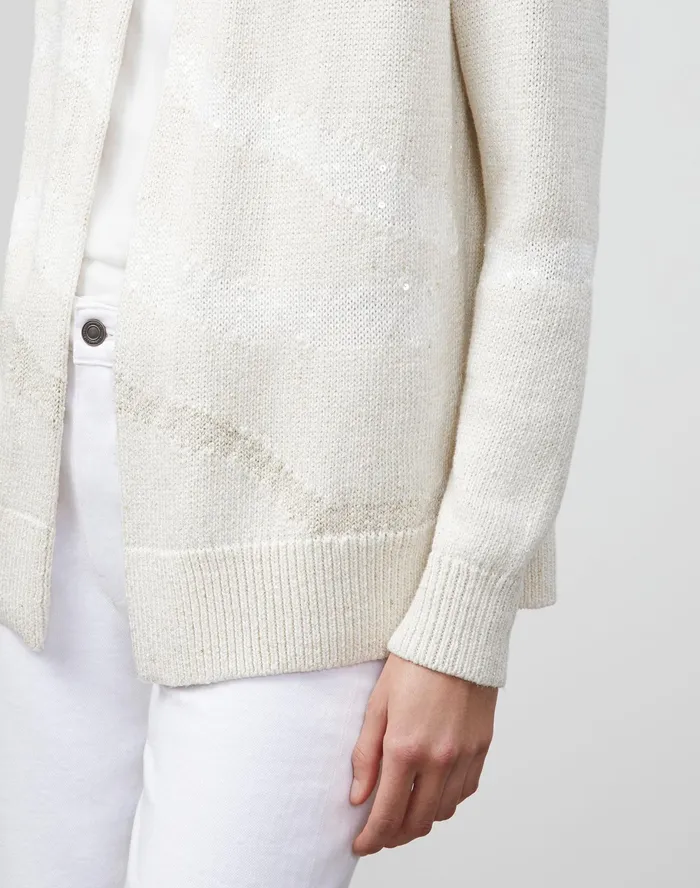 Women Lafayette 148 New York Sweaters PlusSize Italian LinenCotton Intarsia Open Front Cardigan Cloud Multi