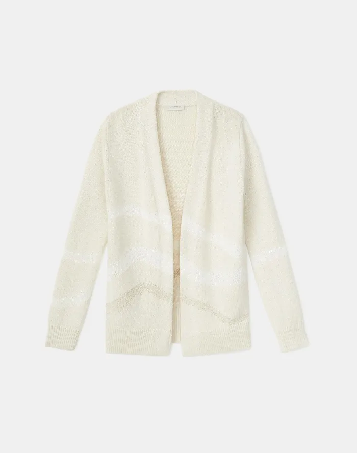 Women Lafayette 148 New York Sweaters PlusSize Italian LinenCotton Intarsia Open Front Cardigan Cloud Multi