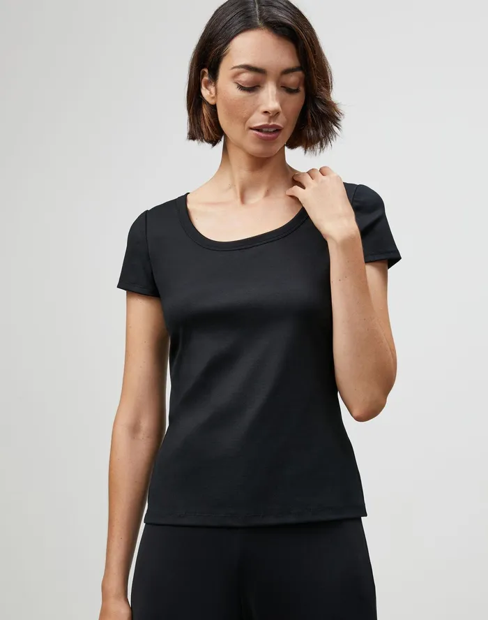 Women Lafayette 148 New York Tops and Tees PlusSize Swiss Cotton Rib Scoop Neck TShirt Black Women Lafayette 148 New York Tops and Tees PlusSize Swiss Cotton Rib Scoop Neck TShirt Black