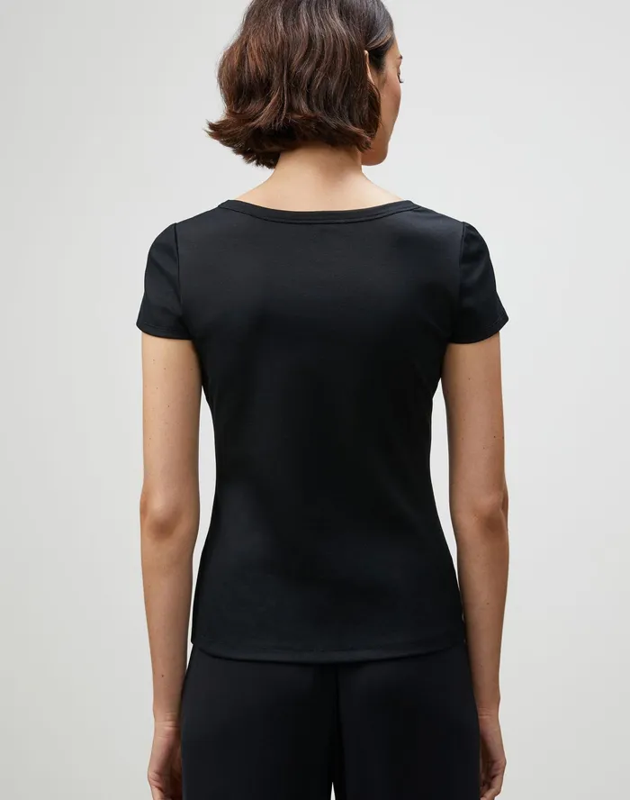 Women Lafayette 148 New York Tops and Tees PlusSize Swiss Cotton Rib Scoop Neck TShirt Black