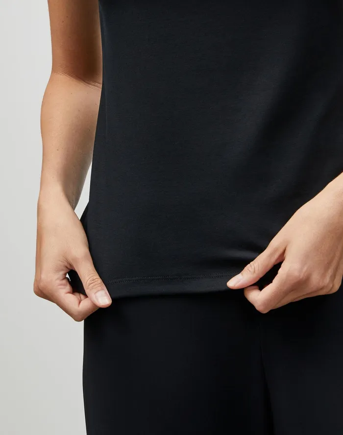 Women Lafayette 148 New York Tops and Tees PlusSize Swiss Cotton Rib Scoop Neck TShirt Black
