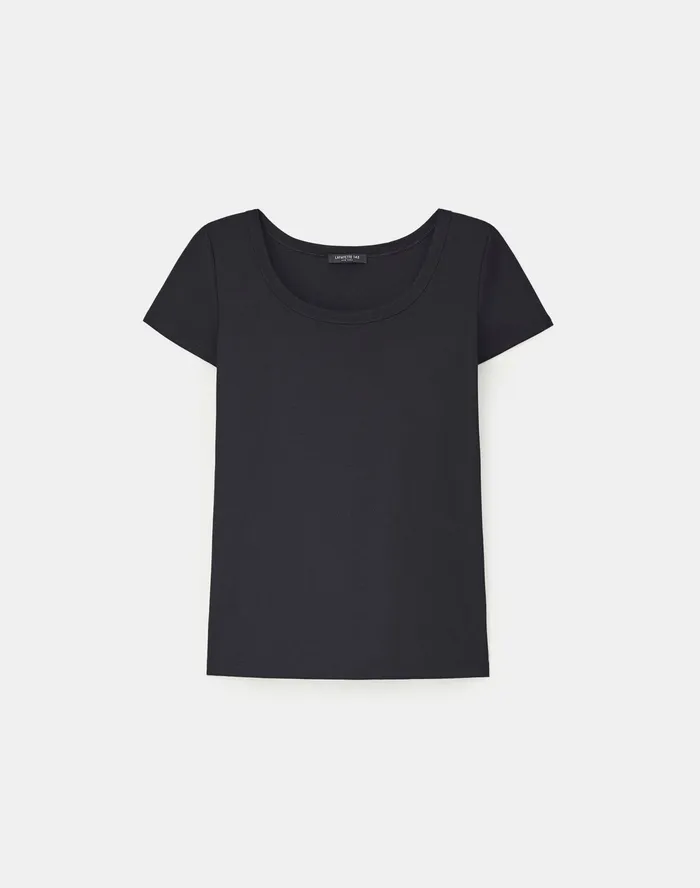 Women Lafayette 148 New York Tops and Tees PlusSize Swiss Cotton Rib Scoop Neck TShirt Black