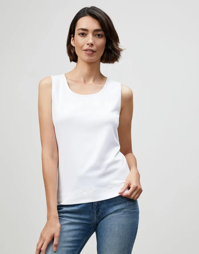 Women Lafayette 148 New York Tops and Tees Swiss Cotton Rib Scoop Neck Tank White Women Lafayette 148 New York Tops and Tees Swiss Cotton Rib Scoop Neck Tank White