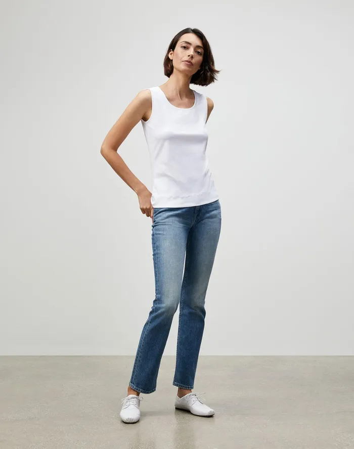 Women Lafayette 148 New York Tops and Tees Swiss Cotton Rib Scoop Neck Tank White
