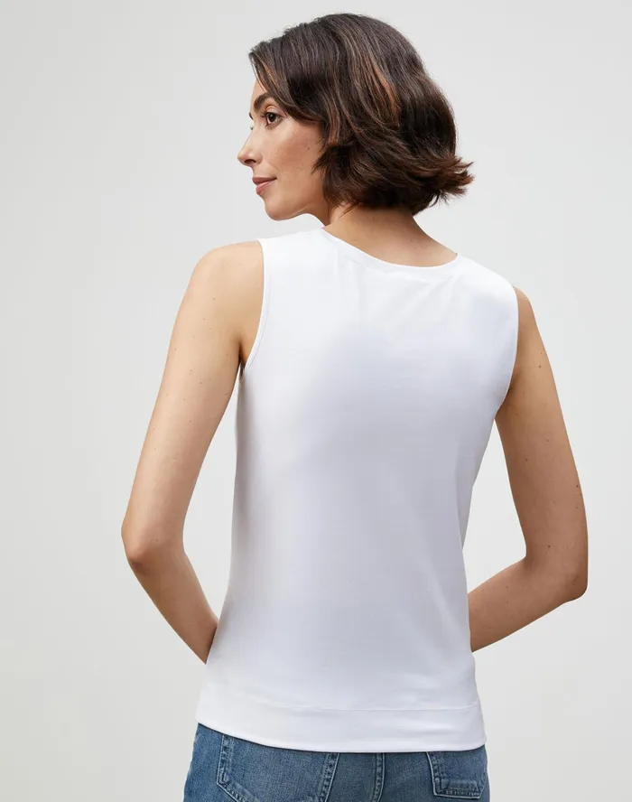 Women Lafayette 148 New York Tops and Tees Swiss Cotton Rib Scoop Neck Tank White