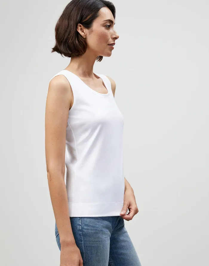 Women Lafayette 148 New York Tops and Tees Swiss Cotton Rib Scoop Neck Tank White