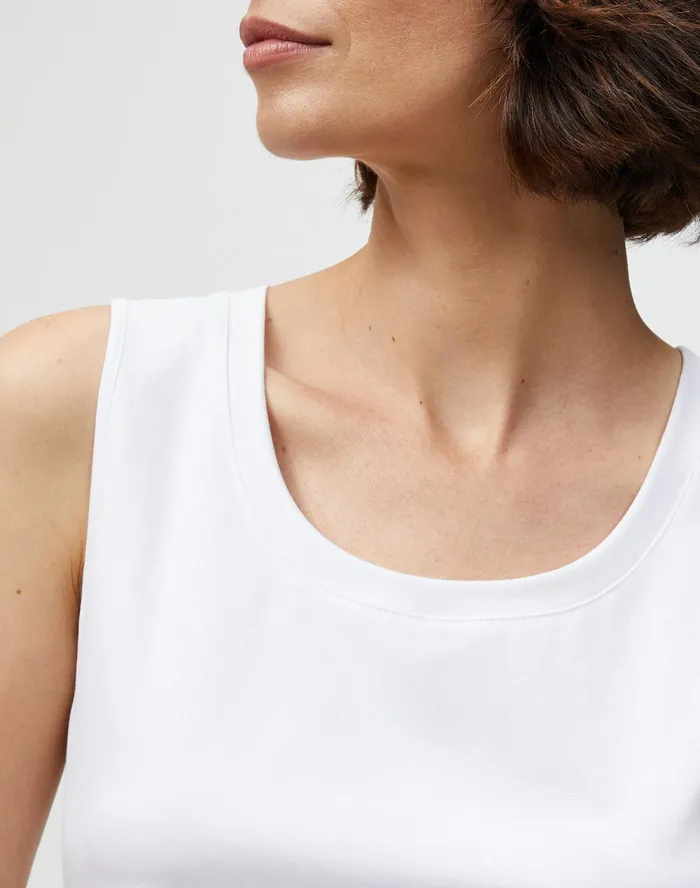 Women Lafayette 148 New York Tops and Tees Swiss Cotton Rib Scoop Neck Tank White