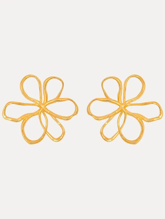 Women Large Threaded Flower Earrings Gold Oscar De La Renta Earrings