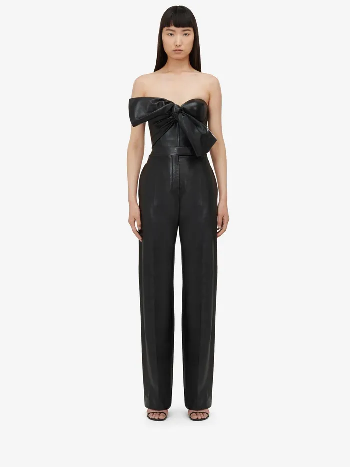 Women Leather Alexander McQueen HighWaisted Leather Trousers Black