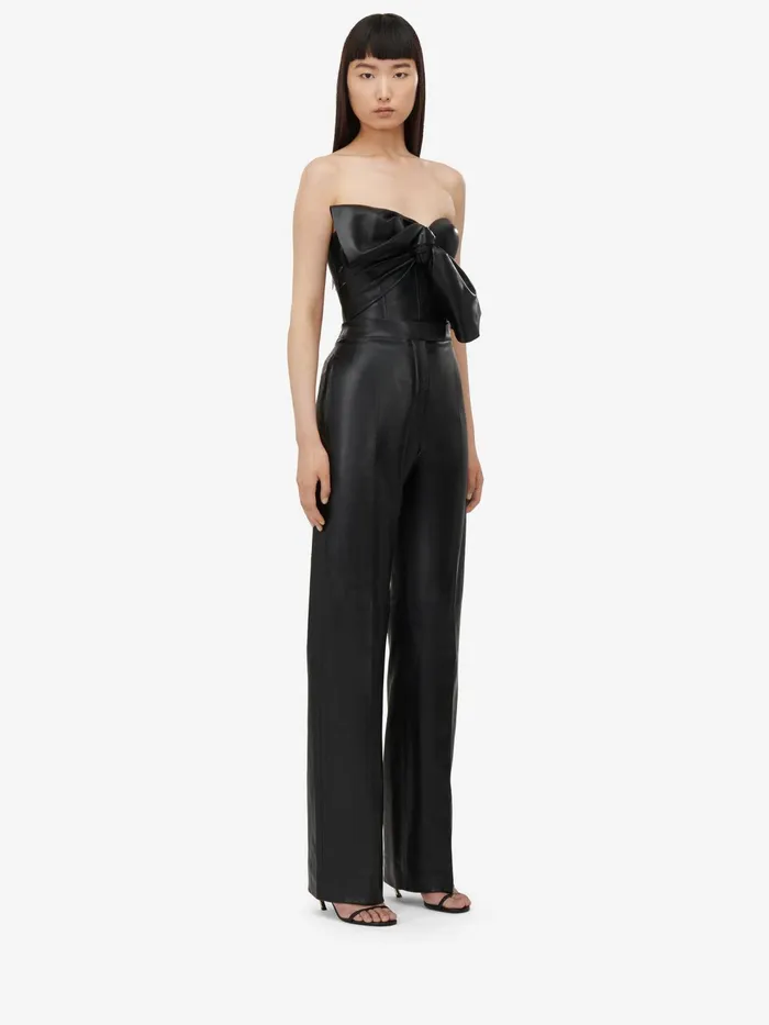 Women Leather Alexander McQueen HighWaisted Leather Trousers Black