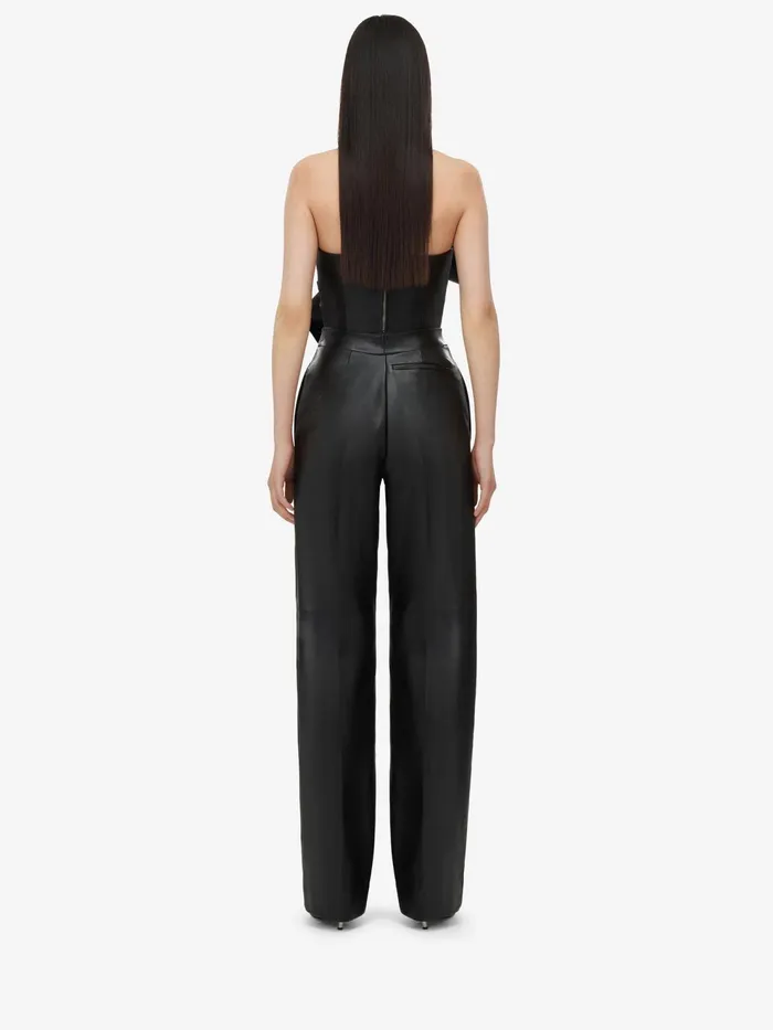 Women Leather Alexander McQueen HighWaisted Leather Trousers Black